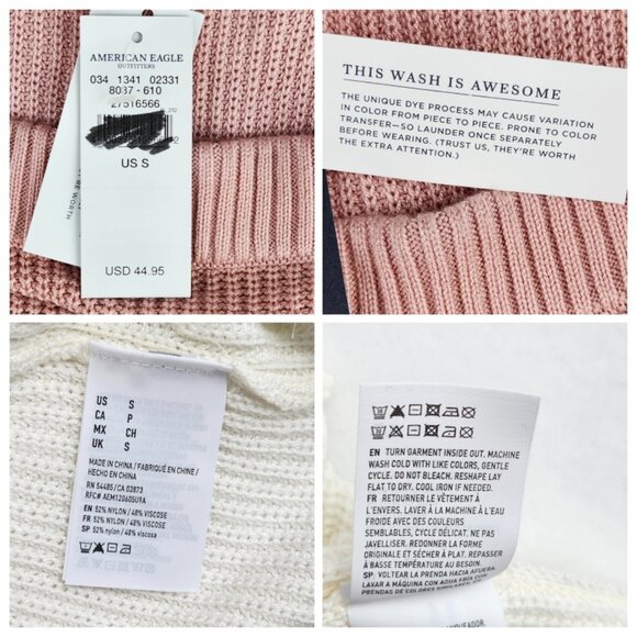 AEO Womens Long Sleeve Sweater Size S Pink and White - Picture 5 of 7